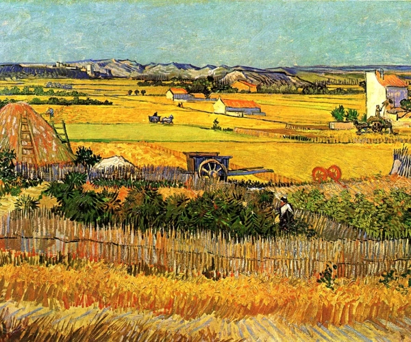 Harvest At La Crau With Montmajour In The Background