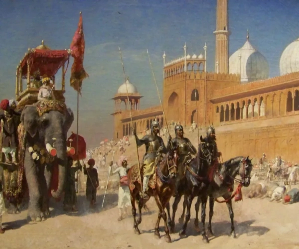 Great Mogul And His Court Returning From The Great Mosque At Delhi India