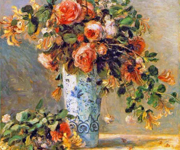 Roses And Jasmine In A Delft Vase