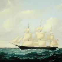 'Dashing Wave' clipper ship off Boston Light, 1855