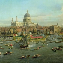 The River Thames with St. Paul's Cathedral on Lord Mayor's Day, detail of St. Paul's Cathedral, c.1747-48