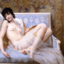 Jeune femme denudée sur canape (Young woman naked on a settee)