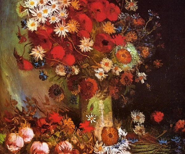 Vase with Poppies, Cornflowers, Peonies and Chrysanthemums