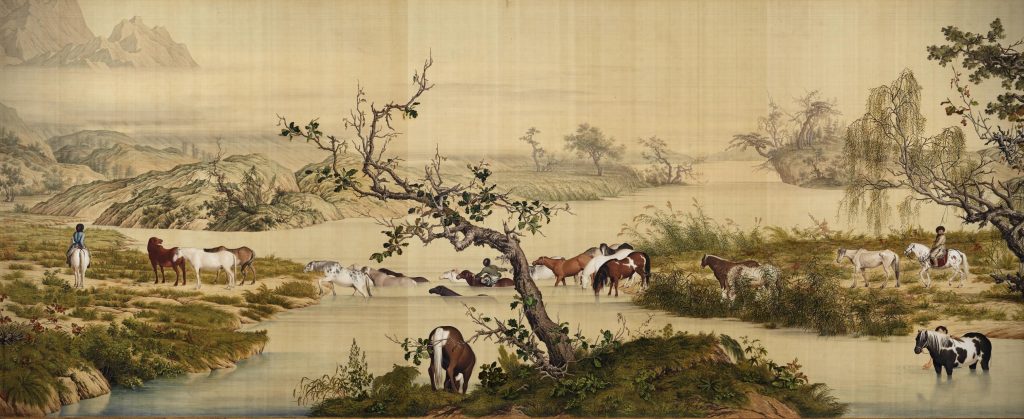 Giuseppe Castiglione (Lang Shining), One Hundred Horses, 1728, ink and colors on silk, National Palace Museum, Taipei, Taiwan. Detail.