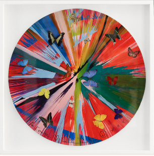 Damien Hirst Beautiful Happy Vortex Whirl Painting (With Butterflies)
