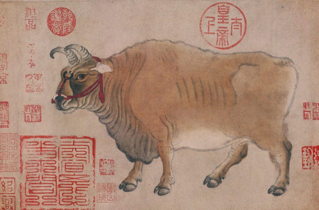 Han Huang (Attr.), Five Oxen, Ink And Color On Paper, 8th Century, Palace Museum, Beijing, China. Stubborn Moo. Detail