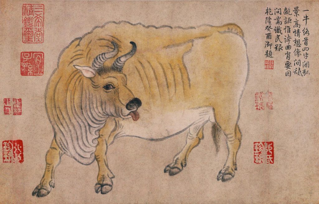 Han Huang (Attr.), Five Oxen, Ink And Color On Paper, 8th Century