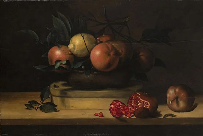 Bowl of Lemons and Oranges on a Box of Wood Shavings and Pomegranates, Louise Moillon