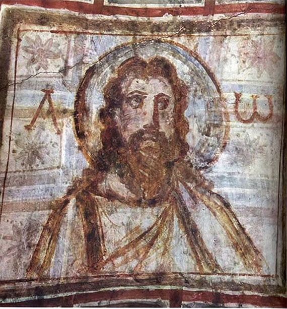 One of the first depictions of Jesus with a beard, from the catacombs of Commodilla
