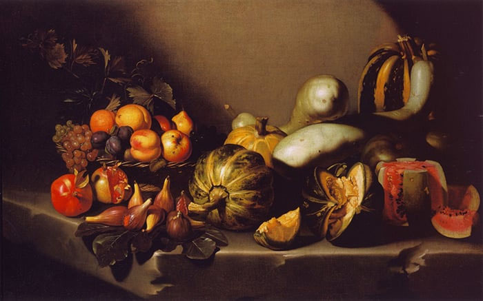 Still Life With Fruit on a Stone Ledge, Caravaggio