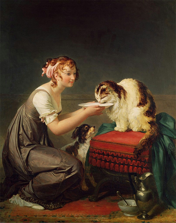 The Cat’s Lunch or Young Girl Giving Milk to Her Cat, Marguerite Gérard